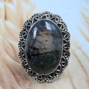 Moss Agate Size US 7 925 Sterling Silver Ring (REXT81-25)