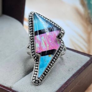 Mohave Turquoise & Aurora Opal Doublet Size US 9 925 Sterling Silver Ring (REXT81-31)