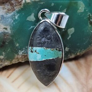 Black Jack Turquoise 1.5" 925 Sterling Silver Pendant (REXT81-29)