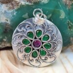 Emerald & Ruby 1.5" 925 Sterling Silver Pendant (RS38-61)