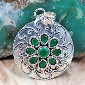Emerald 1.5" 925 Sterling Silver Pendant (RS38-62)