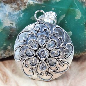 White Topaz 1.5" 925 Sterling Silver Pendant (RS38-64)