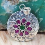 Emerald & Ruby 1.5" 925 Sterling Silver Pendant (RS38-65)