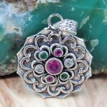 Emerald , Ruby & Cubic Zirconia 1.5" 925 Sterling Silver Pendant (RS38-67)