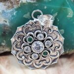 Cubic Zirconia & Emerald 1.5" 925 Sterling Silver Pendant (RS38-70)
