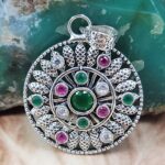 White Topaz , Ruby & Emerald 1.5" 925 Sterling Silver Pendant (RS38-74)