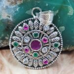 White Topaz , Ruby & Emerald 1.5" 925 Sterling Silver Pendant (RS38-75)