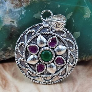 Ruby & Emerald 1.5" 925 Sterling Silver Pendant (RS38-79)
