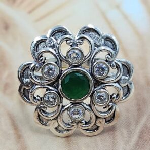 Emerald & Cubic Zirconia Size US 7 925 Sterling Silver Ring (RS38-119)
