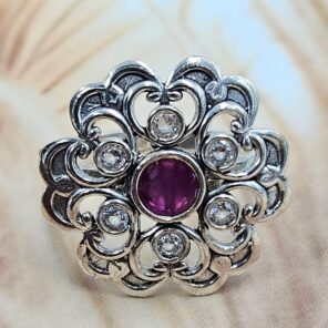 Ruby & Cubic Zirconia Size US 7 925 Sterling Silver Ring (RS38-120)