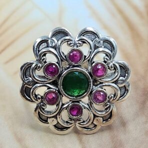 Ruby & Emerald Size US 7 925 Sterling Silver Ring (RS38-121)