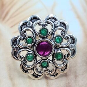 Ruby & Emerald Size US 7 925 Sterling Silver Ring (RS38-124)
