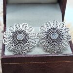 Cubic Zirconia 1" 925 Sterling Silver Stud Earrings (RS38-83)