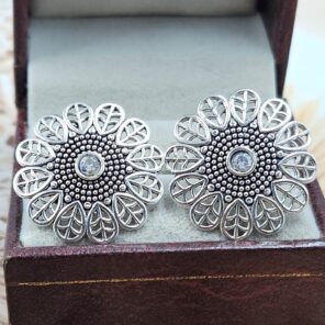 White Topaz 1" 925 Sterling Silver Stud Earrings (RS38-83)
