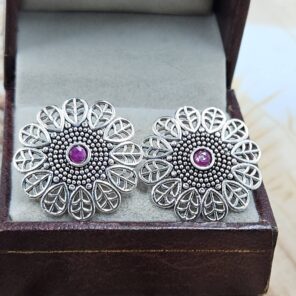 Ruby 1" 925 Sterling Silver Stud Earrings (RS38-84)