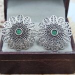 Emerald 1" 925 Sterling Silver Stud Earrings (RS38-85)