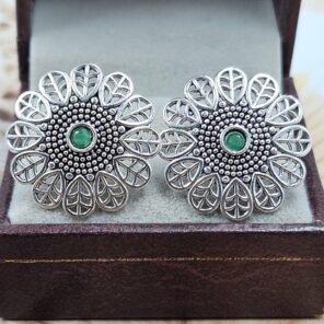 Emerald 1" 925 Sterling Silver Stud Earrings (RS38-85)