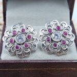 Cubic Zirconia & Ruby 1" 925 Sterling Silver Stud Earrings (RS38-87)