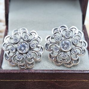 Cubic Zirconia 1" 925 Sterling Silver Stud Earrings (RS38-90)