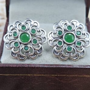 Emerald 1" 925 Sterling Silver Stud Earrings (RS38-92)