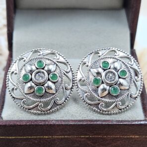 Emerald 1" 925 Sterling Silver Stud Earrings (RS38-94)