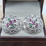 Ruby & Emerald 1" 925 Sterling Silver Stud Earrings (RS38-96)