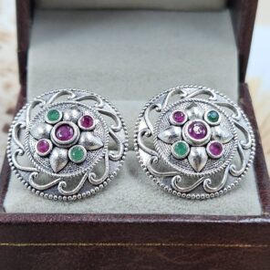 Ruby & Emerald 1" 925 Sterling Silver Stud Earrings (RS38-96)