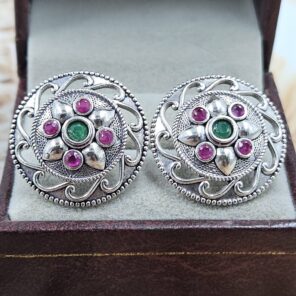 Ruby & Emerald 1" 925 Sterling Silver Stud Earrings (RS38-97)