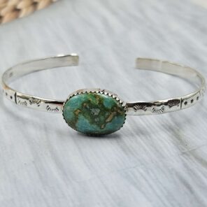 Sonoran Gold Turquoise Bangle Adjustable Sterling Silver Bangle (REXT42-294)