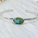 Sonoran Gold Turquoise Adjustable Sterling Silver Bangle (REXT42-291)