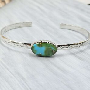 Sonoran Gold Turquoise Bangle Adjustable Sterling Silver Bangle (REXT42-291)