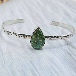 Sonoran Gold Turquoise Adjustable Sterling Silver Bangle (REXT42-296)