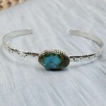 Sonoran Gold Turquoise Adjustable Sterling Silver Bangle (REXT42-292)