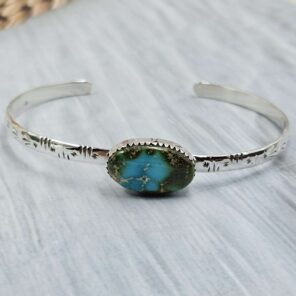 Sonoran Gold Turquoise Bangle Adjustable Sterling Silver Bangle (REXT42-292)