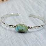 Sonoran Gold Turquoise Adjustable Sterling Silver Bangle (REXT42-293)