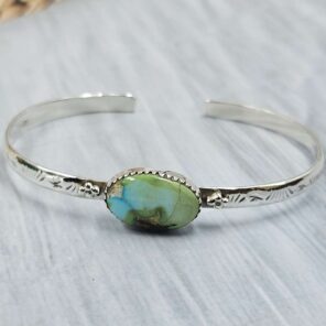 Sonoran Gold Turquoise Bangle Adjustable Sterling Silver Bangle (REXT42-293)