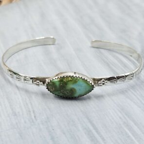 Sonoran Gold Turquoise Adjustable Sterling Silver Bangle (REXT42-299)