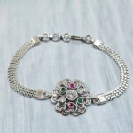 Ruby , Emerald & Cubic Zirconia 925 Sterling Silver Bracelet (RS38-112)