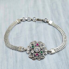 Ruby , Emerald & Cubic Zirconia 925 Sterling Silver Bracelet (RS38-112)