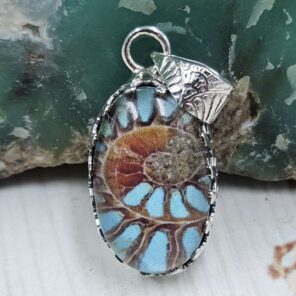 Ammolite Turquoise Doublet Sterling Silver Pendant (REXT110-268)