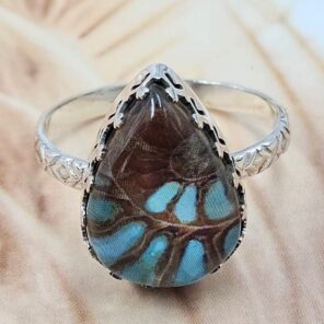 Ammolite Turquoise Doublet Size US 11 925 Sterling Silver Ring (REXT119-324)