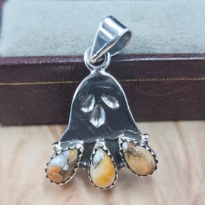Spiny Oyster Turquoise Ghost 925 Sterling Silver Spooky Pendant (REXT51-308)