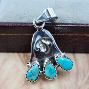 Kingman Turquoise Ghost 925 Sterling Silver Spooky Pendant (REXT51-310)