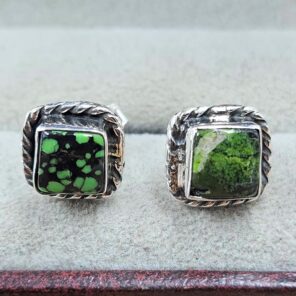 Yungai Green Turquoise 0.5" 925 Sterling Silver Stud Earrings (REXT32-101)