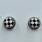 Black Onyx Checkerboard 0.5" 925 Sterling Silver Stud Earrings (REXT36-174)