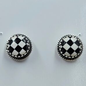 Black Onyx Checkerboard 0.5" 925 Sterling Silver Stud Earrings (REXT36-174)