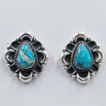 White Water Turquoise 0.75" 925 Sterling Silver Stud Earrings (REXT32-72)