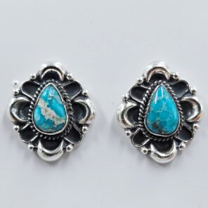 White Water Turquoise 0.75" 925 Sterling Silver Stud Earrings (REXT32-72)
