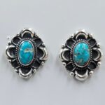 White Water Turquoise 0.75" 925 Sterling Silver Stud Earrings (REXT32-73)