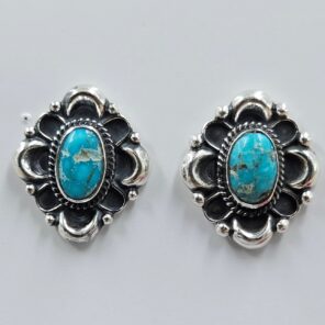 White Water Turquoise 0.75" 925 Sterling Silver Stud Earrings (REXT32-73)